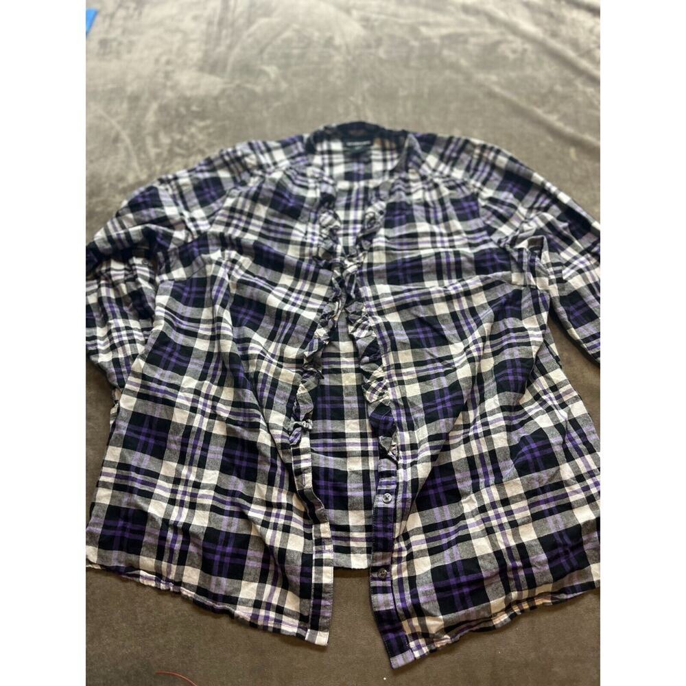 Lane Bryant Women's Size 14/16 Long Sleeve Roll Tab Blouse Purple Multi Plaid‎